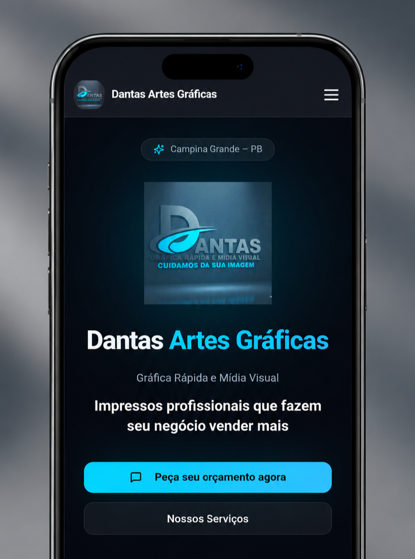 Modelo de site profissional Dantas Artes Gráficas criado por Luan Felipe Pro, especialista em Google Meu Negócio em Santa Cruz/RN e Natal/RN