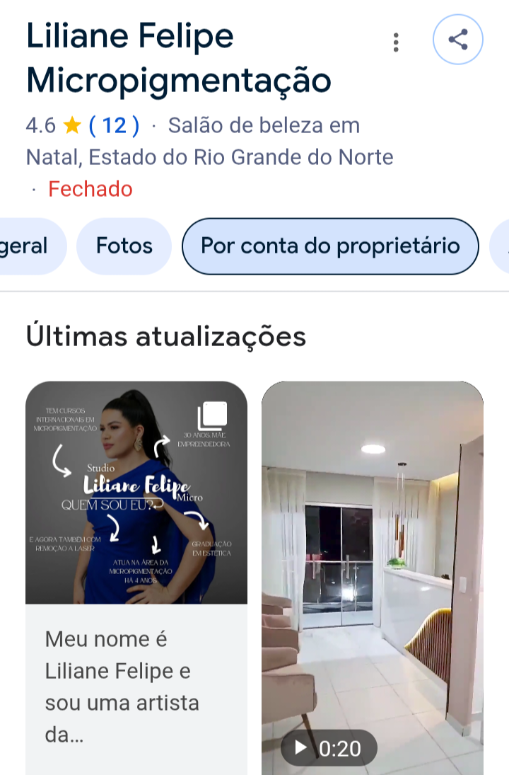 Liliane Felipe Micropigmentação — Natal/RN — projeto de Google Meu Negócio realizado por Luan Felipe Pro