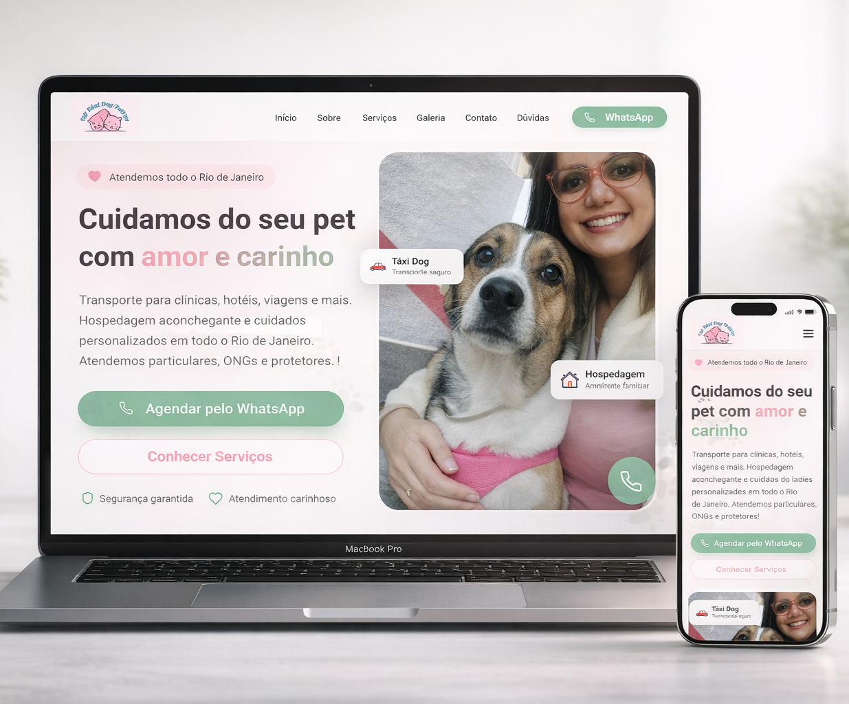 Site profissional criado para Táxi Dog Tatiana — Rio de Janeiro/RJ