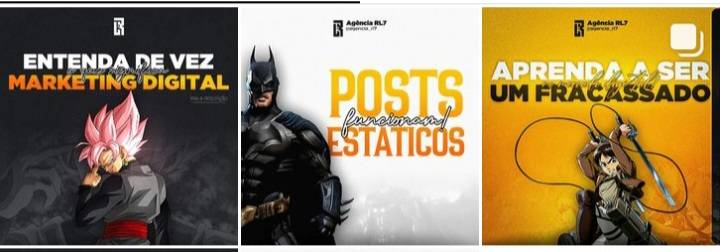 Posts criados pelo designer Raul Rocha para a RL7 Agência — artes de marketing digital para redes sociais