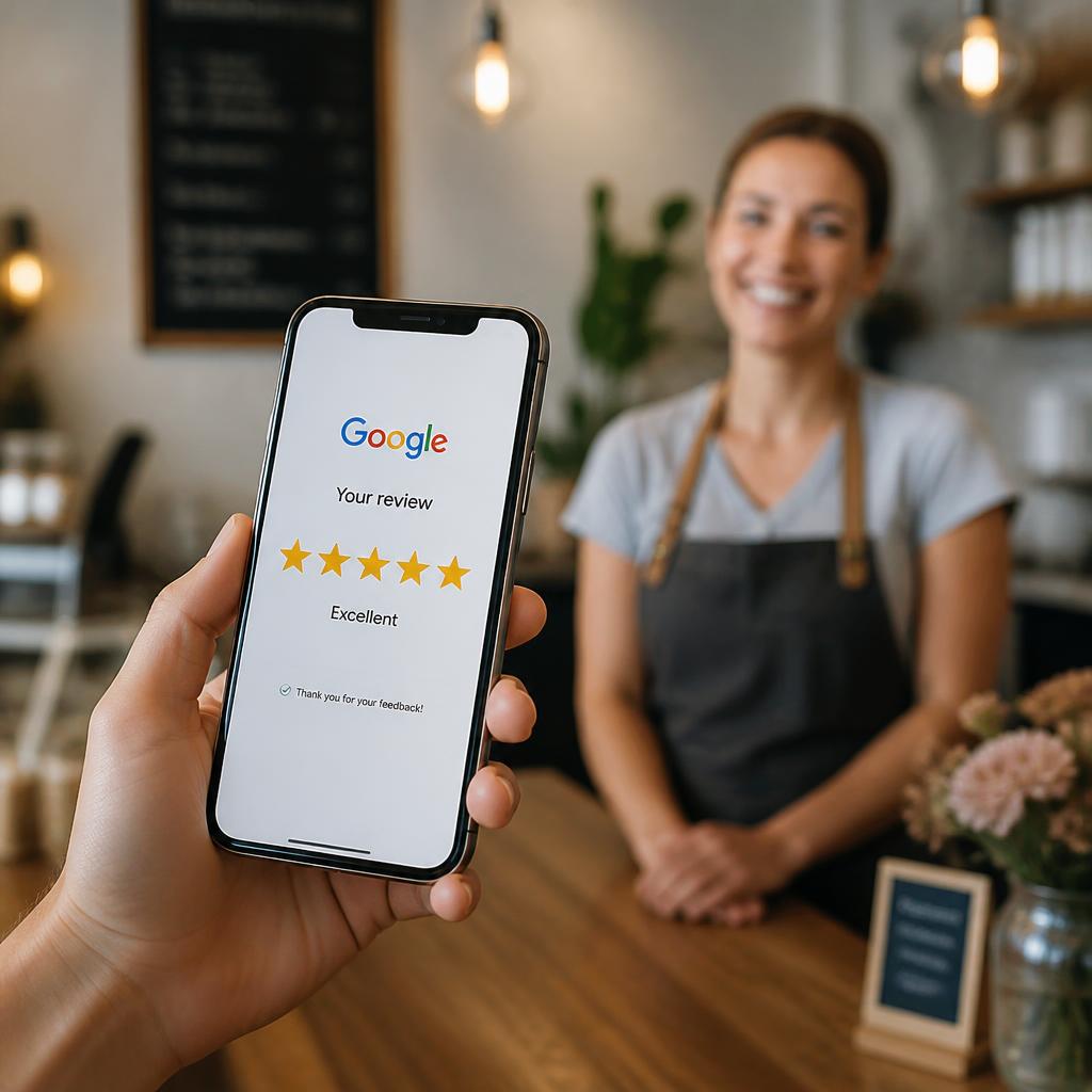 Celular exibindo avaliações 5 estrelas no Google — Luan Felipe Pro