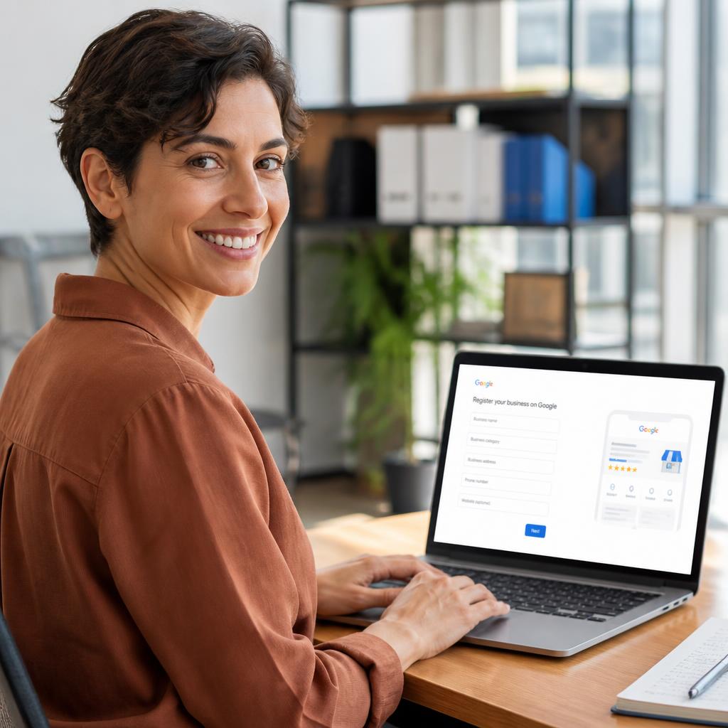 Empresário cadastrando negócio no Google pelo notebook — Luan Felipe Pro