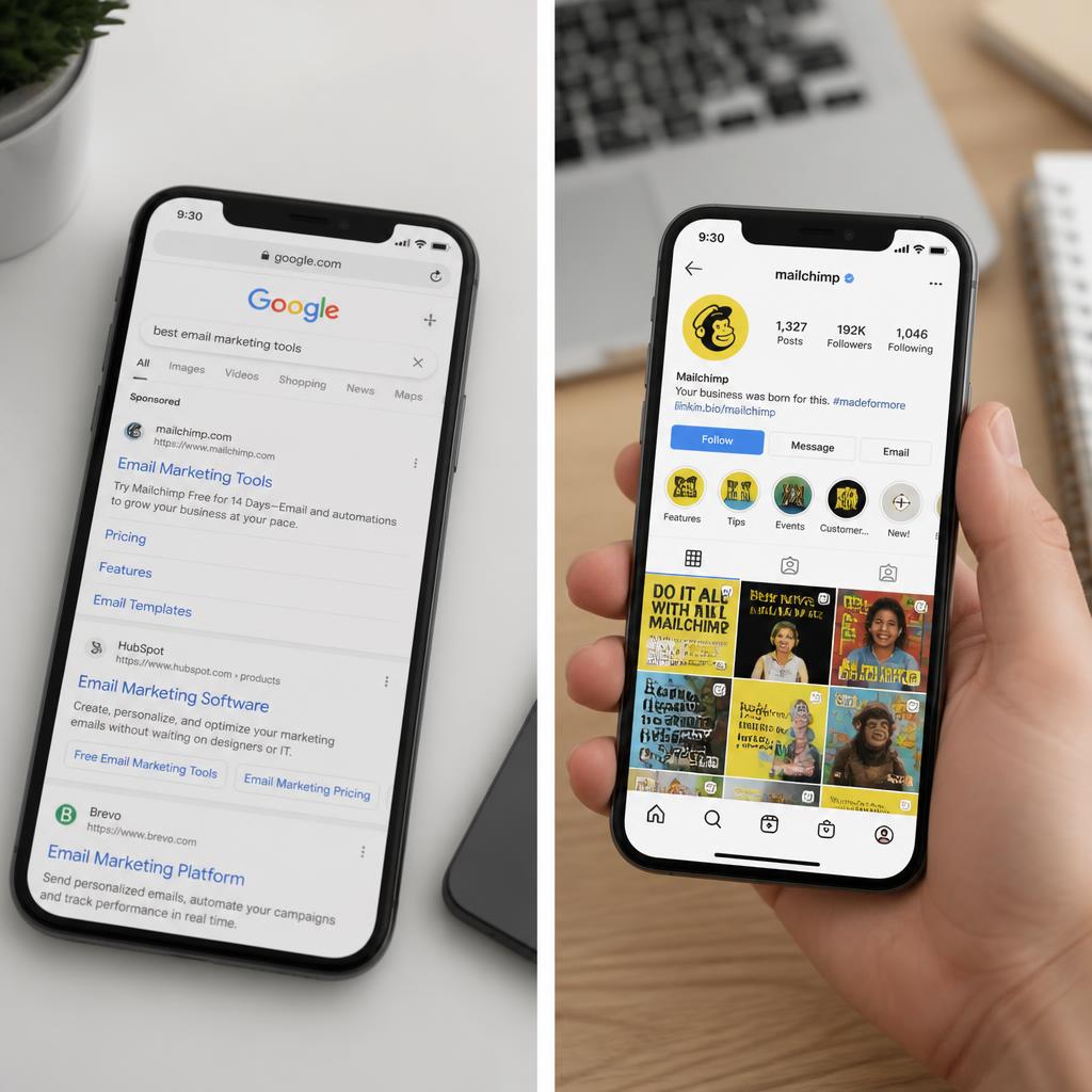 Comparativo entre Google e Instagram no celular — Luan Felipe Pro